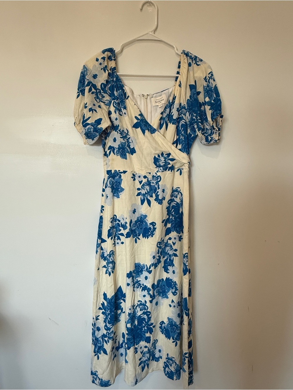bohme Cream Midi Dress with Blue Floral Print